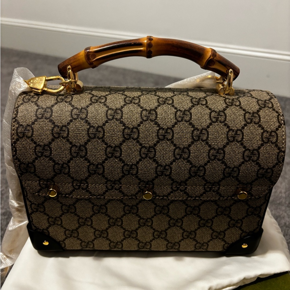 Gucci padlock bamboo shoulder bag GG coated canvas small - Picture 3 of 14